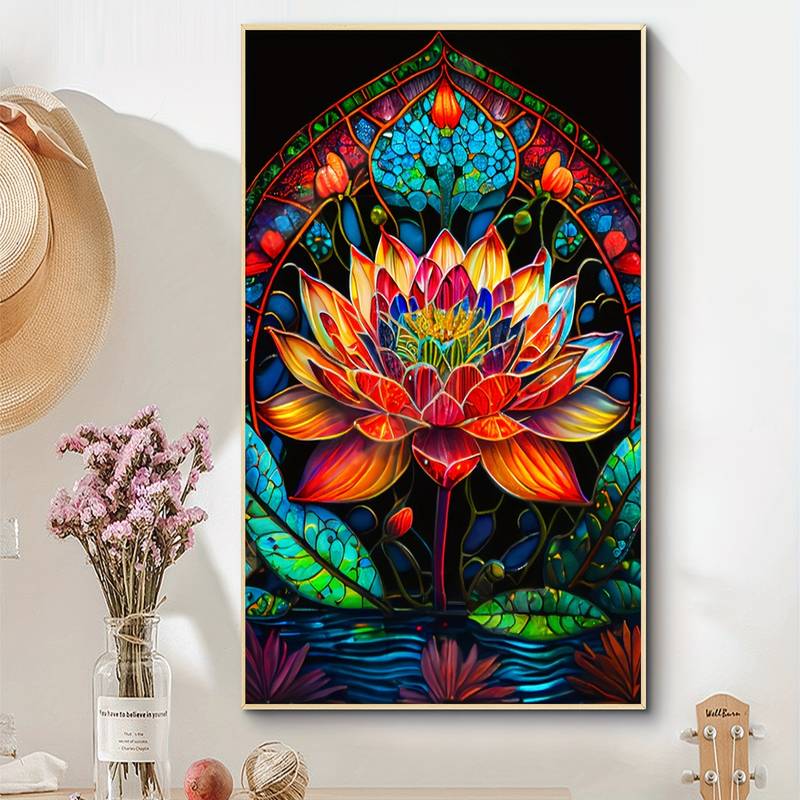 5D DIY Large Diamond Painting Kits For Adult,15.7x27.5in/40x70cm Lotus  Flower Round Full Diamond Diamond Art Kits Picture By Number Kits For Home  Wall
